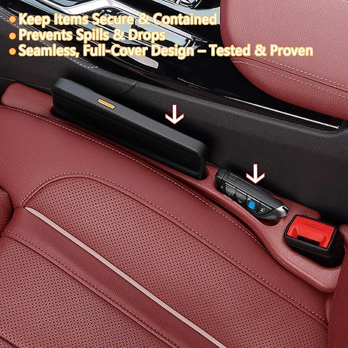 Car Seat Gap Filler Organizer of 2 - No Drop Seat Guard, Universal Car Seat Gap Filler, Durable Non-Slip Material, Easy 10-Second Install for Cars, Trucks & SUV(Red)