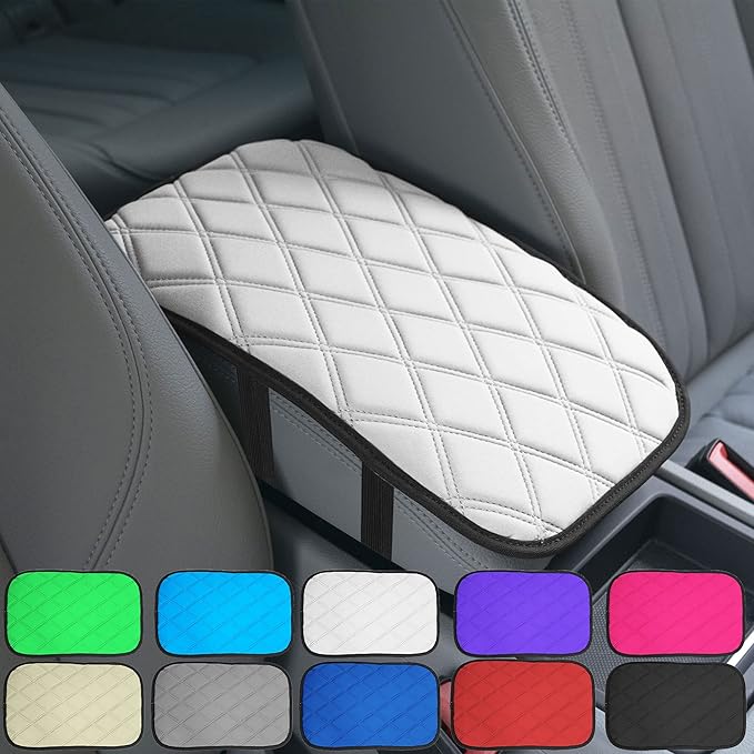 FH Group Neosupreme White Diamond Pattern Center Console Pad – Water-Resistant Armrest Cover Protector for Cars, SUVs & Trucks
