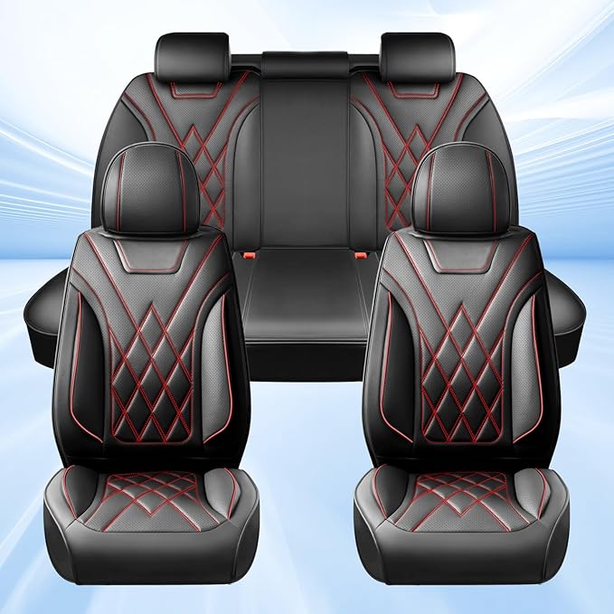 Fit TSX Car Seat Covers for Acura TSX 2003-2014 - Premium Leather, Waterproof, All-Weather, Airbag Compatible, Anti-Slip, Breathable, Easy Install, Seat Protectors, Full Set, Redline