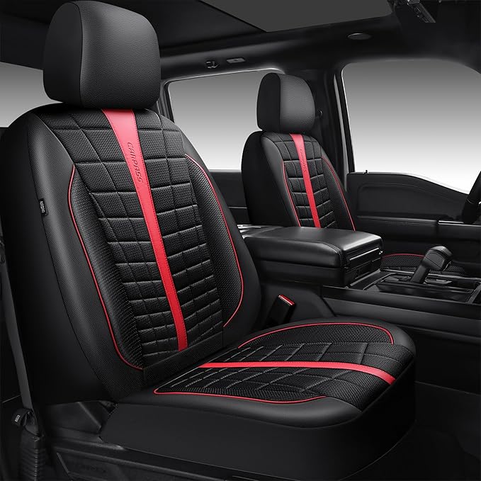 CAR PASS Leather Air Mesh Seat Covers for Cars, 3D Foam Leather Car Seat Cover Front Seats, Breathable Premium Mesh Leather Front Seat Covers, Universal Fit for Cars,Trucks,Sedan,SUV, Black Red