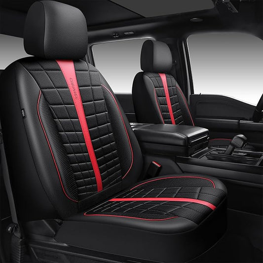 CAR PASS Leather Air Mesh Seat Covers for Cars, 3D Foam Leather Car Seat Cover Front Seats, Breathable Premium Mesh Leather Front Seat Covers, Universal Fit for Cars,Trucks,Sedan,SUV, Black Red