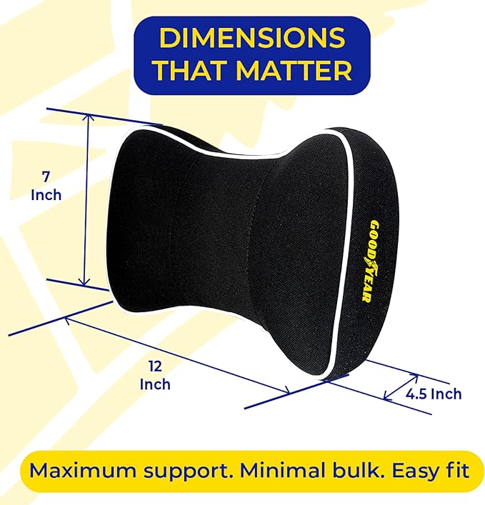 Goodyear Car Neck Pillow, Soft Memory Foam Headrest Pillow for Driving, Ergonomic Car Seat Headrest Cushion with Adjustable Strap, Breathable & Removable Cover, Neck Pain Relief, Black
