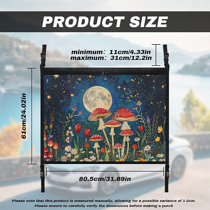 NDISTIN Aesthetic Mushroom Car Ceiling Cargo Net for SUV Adjustable Buckle Roof Net for Inside Car Moon Car Ceiling Storage Net Car Roof Storage Organizer Placing Children's Toys
