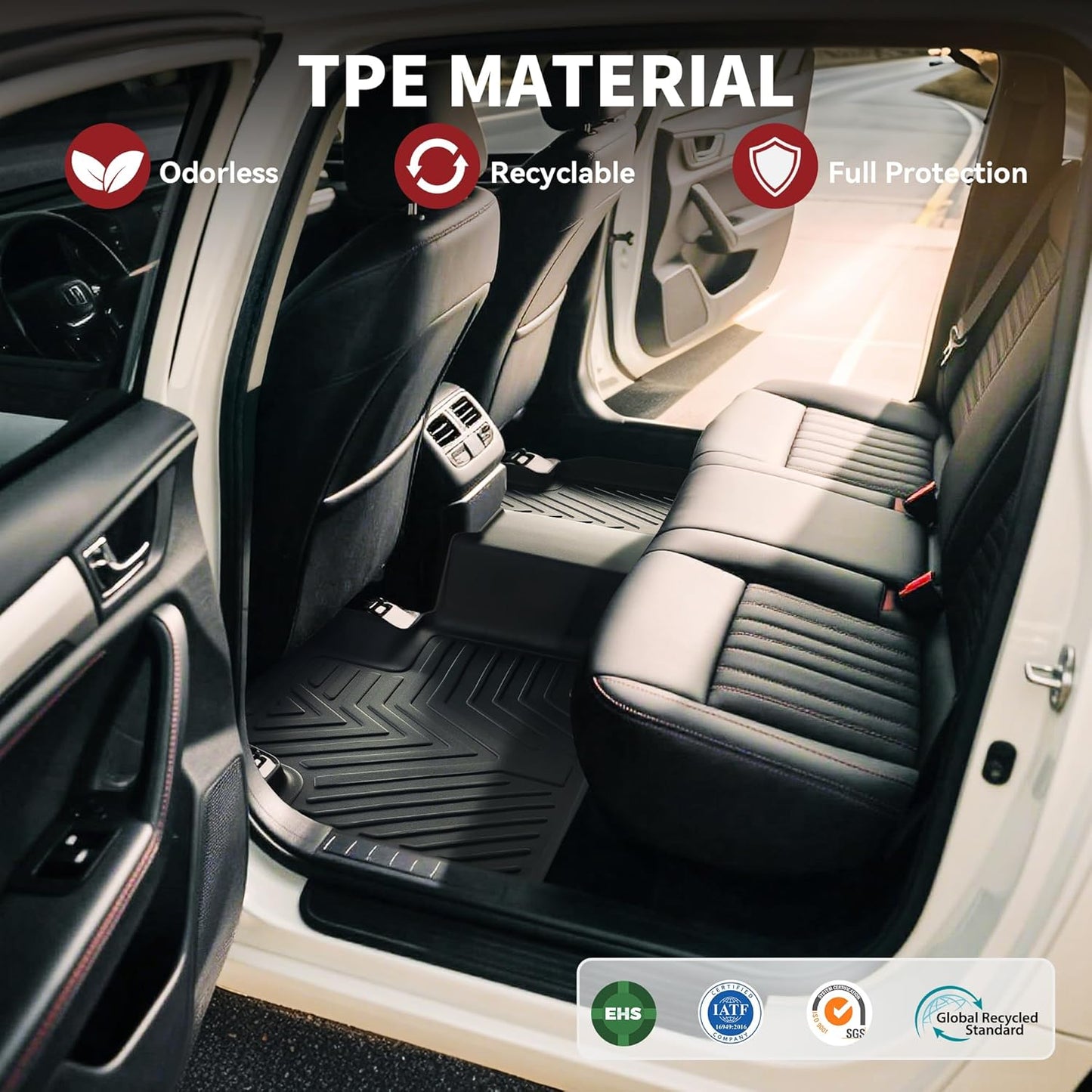 YITAMOTOR Floor Mats Fit for 2018-2024 Ford Expedition 7-Seater (Not Fit for MAX/Limited Model) TPE All Weather Custom Fit for Expedition with Backrest, Back Seat Protector for Expedition Accessories