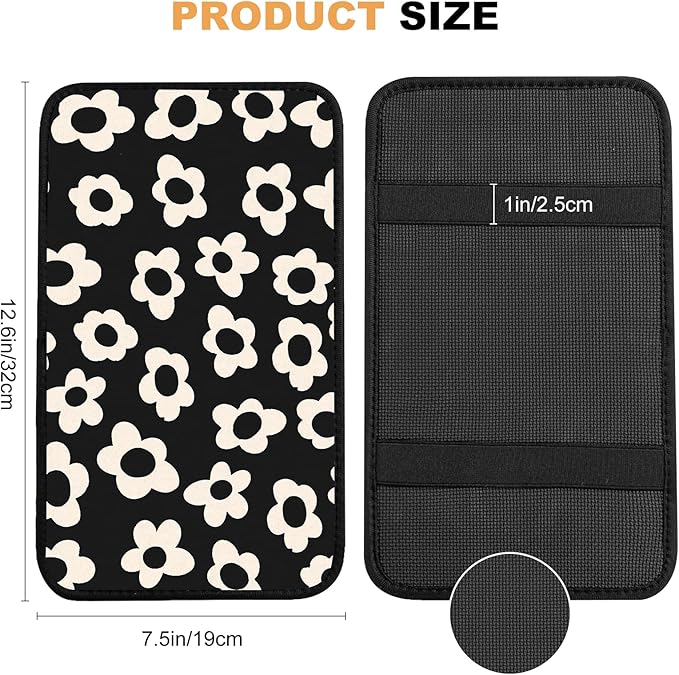 Car Center Console Cover,White Flowers Auto Center Console Pad,Armrest Cover Protector for Vehicle SUV Truck Car