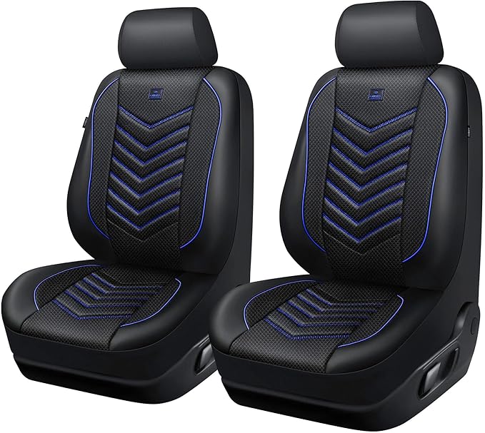 CAR PASS 3D Foam Mesh Leather Car Seat Covers Front Seats, Breathable Front Seat Cover for Cars, Comfortable Universal Fit for SUV Truck Sedan Automotive Anti-Slip Airbag Compatible, Black and Blue