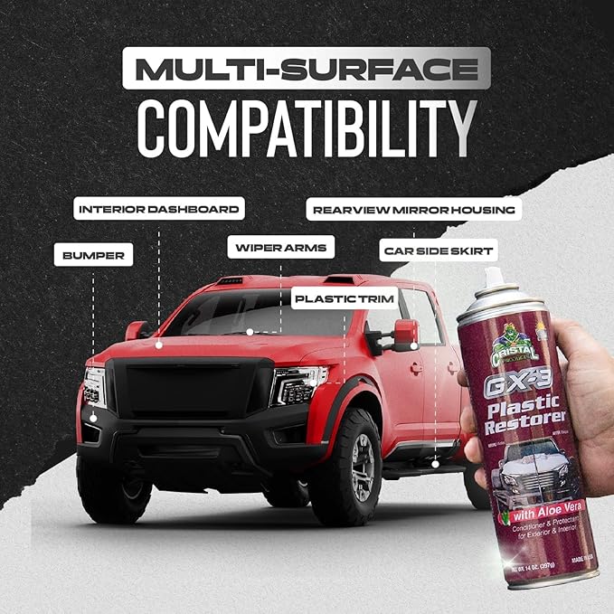 GX-3 Plastic Restorer – Black Plastic Restorer for Cars & Automotive Trim Restorer – Interior Car Cleaner & Exterior Faded Plastic, Vinyl & Rubber Renewer with Aloe Vera 12PK (8 fl oz)