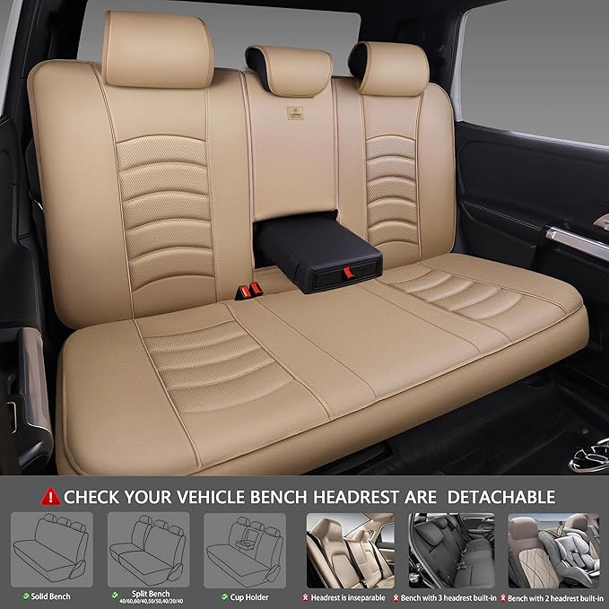 CAR PASS 3D Foam PU Leather Car Seat Covers, Universal Seat Covers Full Sets for Trucks SUV Sedan Automotive Seat Covers Armrest Airbag Compatible Waterproof Comfortable Faux Nappa Leather All Beige