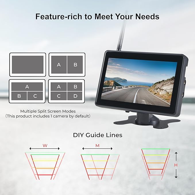 Wireless RV Backup Camera - 7'' IPS Touch Screen, 1080P HD Rear View Camera System with BSD Alert, DVR 4 Channels, IR Night Vision, Compatible with Pre-Wired RVs, Trailer, Camper, 5th Wheel