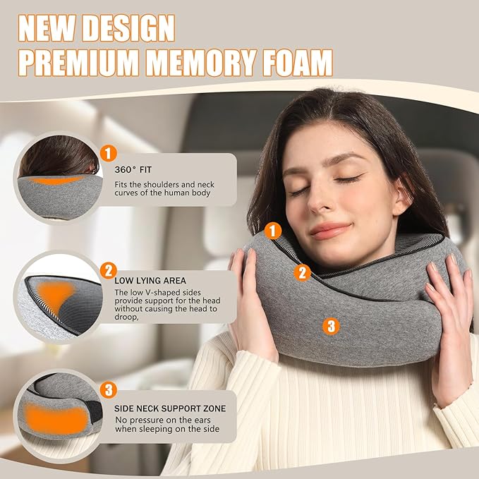 Travel Pillows for Airplanes, Travel Neck Pillow Travel Pillow, Neck Pillow Airplane Memory Foam Travel Pillow 360 Degree Support Portable Pillows for Airplanes Offices and Cars