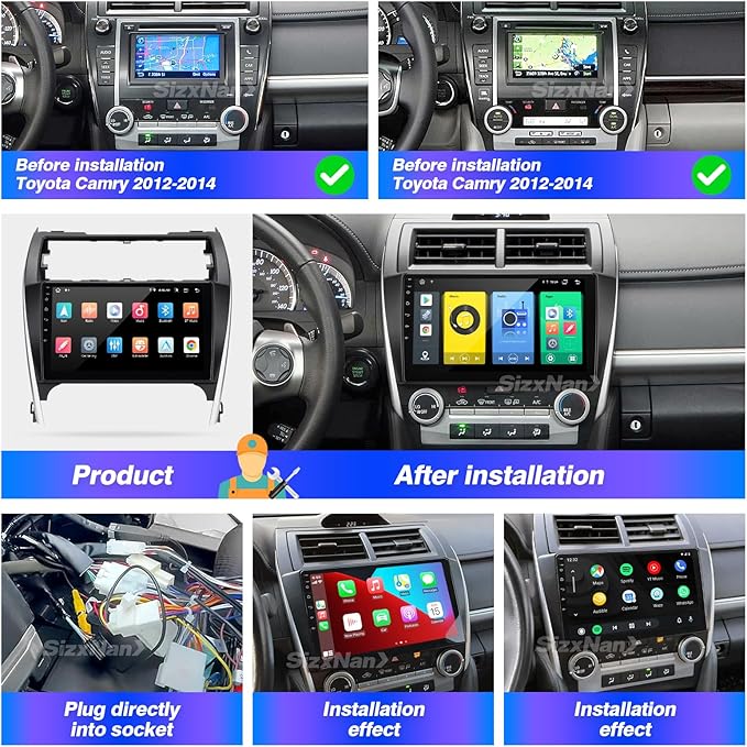 for Camry Android Radio Touch Screen Compatible with Carplay Android Auto,Car Stereo Bluetooth Navigation Media Player GPS WiFi FM/AM Rear Camera Head Unit for Toyota Camry 2012 2013 2014