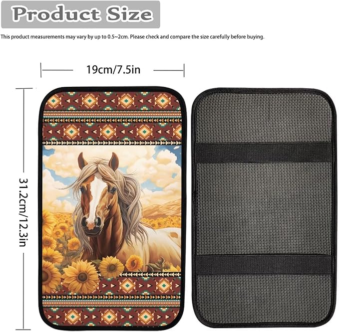 Aztec Horse Center Console Cover for Cars, Non-Slip Car Armrest Cover Auto Armrest Box Cover Horse Cars Interior Accessories Universal Fit Most Vehicle Trucks