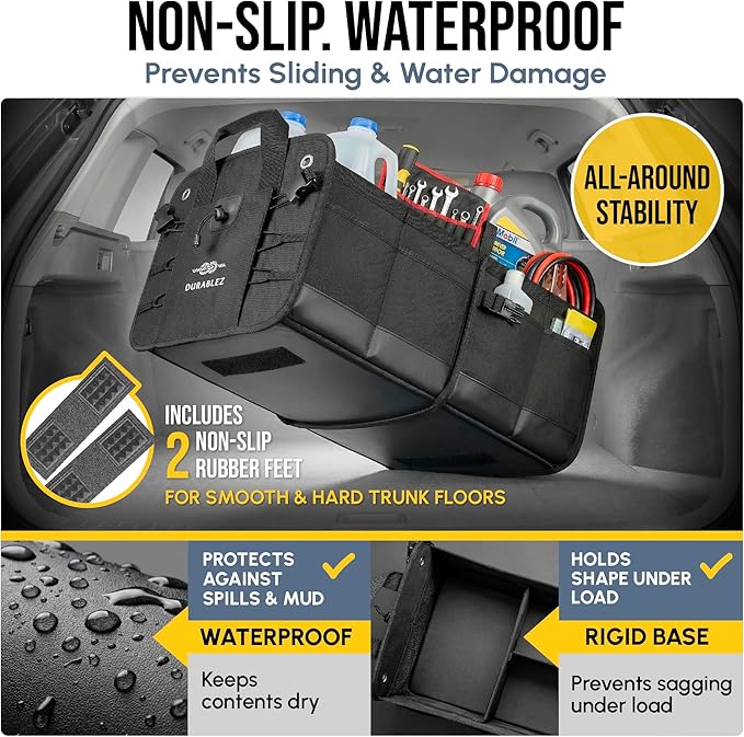 Trunk Organizer 5-Section Modular XL Car Storage System – Extra Large Cargo Organizer for Car Trunk, Foldable Multi-Compartment Auto Organizer, Heavy Duty Oxford 1680D – Black
