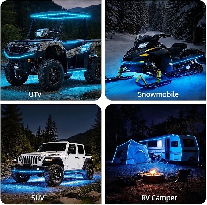 12V Marine Boat LED Light Strip Super Bright, 2 Pack 6.56FT IP68 Fully Waterproof RV Front Cap Lights, Golf Cart Underglow Roof Lights Strip for Truck ATV UTV SUV Car Pickup Trailer, Cuttable, Blue