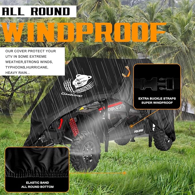 UTV Cover 4 Seater Waterproof Outdoor,Side by Side ATV Covers,Durable Anti-UV and All Weather Protection, Compatible with Polaris Ranger RZR General Can-am Defender Yamaha Kawasaki,159" Lx66 Wx76 H