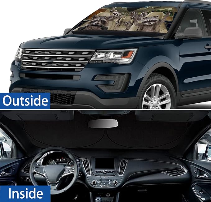 Funny Raccoon Windshield Sunshade for Car SUV Truck Foldable Uv Ray Reflector Front Window Sun Shade Visor Shield Cover -59" X 31"