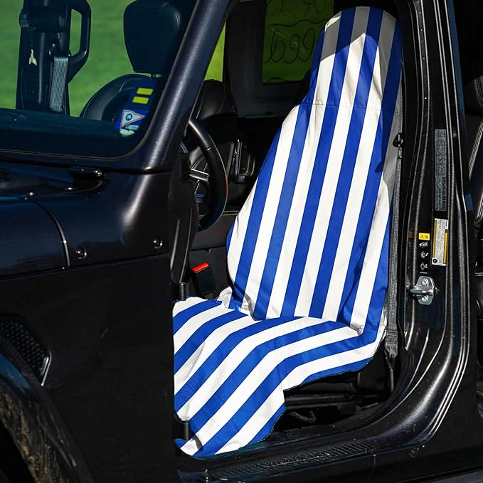 2 Pack Car Seat Towel Covers, Sweat Protector for Front Seats, Premium Thickened Microfiber with Blue and White Stripes, Breathable & Quick Dry, Machine Washable Cover for Gym Running Universal Fit
