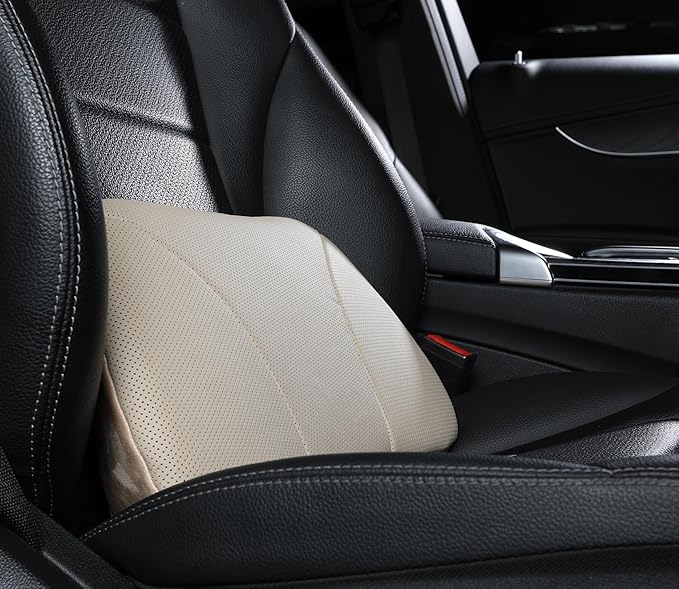 Genuine Leather Lumbar Support Pillow,Back Pain Relief Cushion,fits Tightly Around Waist,Real Cowhide,Memory Foam,fit Car Drive,Office Chair,Rest seat,Improve Posture,Portable,15.5''Lx 8.7''H