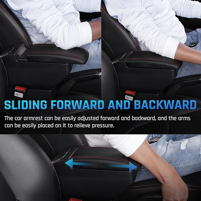 YJYWZH Armrest Box for Nissan Almera Versa 2020-2024 Car Center Storage Box Hand Centre Consoles Cup Holder Arm Rest Double-Layer Black Accessories