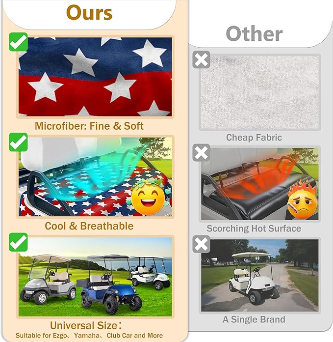 YOKYHOM American Flag Golf Cart Seat Covers for 2/4-Seater, Patriotic USA Seat Towel Blanket Keeps Seats Cool & Clean for Summer, Microfiber Fits EZGO, Club Car, Yamaha, 51"x31"