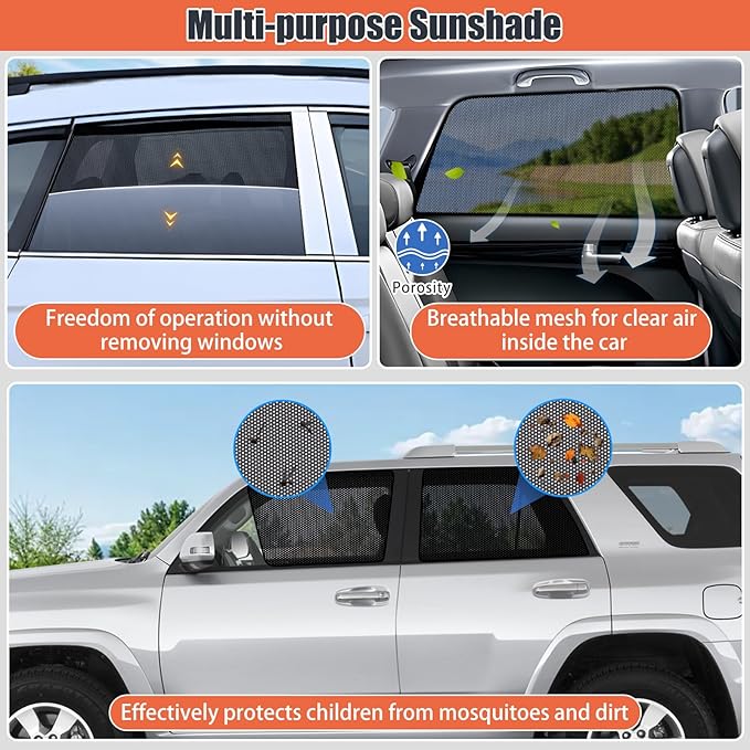 XCBYT Car Window Shades for 2011-2023 4Runner Sun Shade for Car Baby Side Window with Breathable Mesh Blocking 99% UV Glare and Privacy Protection Safe Driving for Napping, Camping, Dressing (4 PCS)