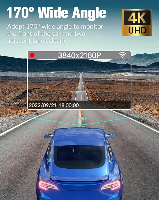3 Channel Dash Cam,4K+1080P Dash Cam Front and Rear Inside, Dash Camera for Cars, Triple Car Camera with 32GB Card,Built-in G-Sensor, 2’’ IPS Display Car Camera,Loop Recording,24Hr Parking