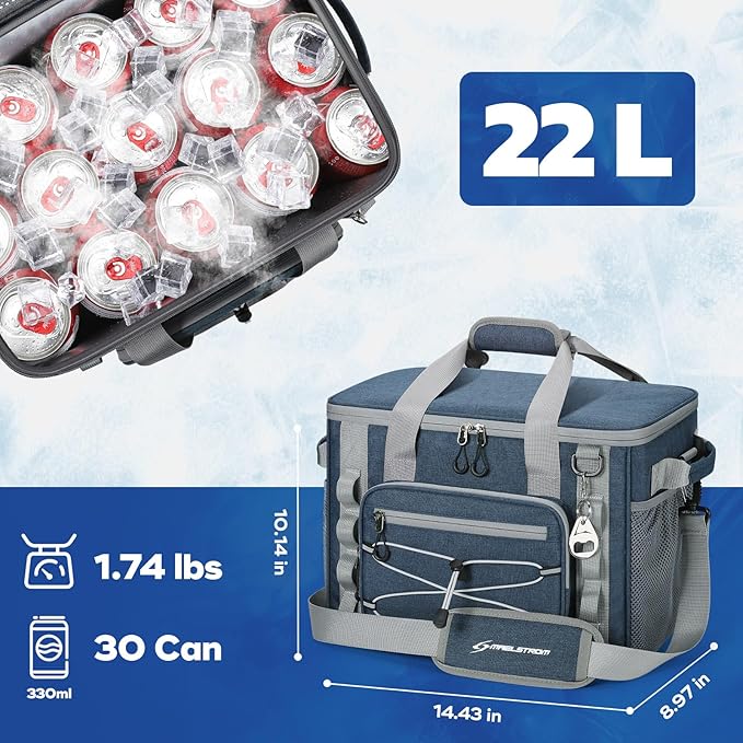 Maelstrom Soft Sided Cooler Bag, 30/40 Can Collapsible Insulated Ice Chest, Large Leakproof Portable Storage for Camping, Travel, Kayaking & Beach