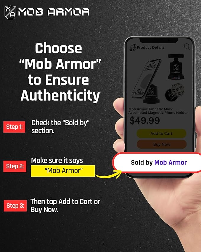 Mob Armor MobNetic Maxx - USA Assembled Magnetic Phone Holder for Car, Magnetic Car Phone Mount, 90-Degree Tilt, 360-Degree Rotation, Aluminum Metal, Compatible with iPhone & Android - Gunmetal