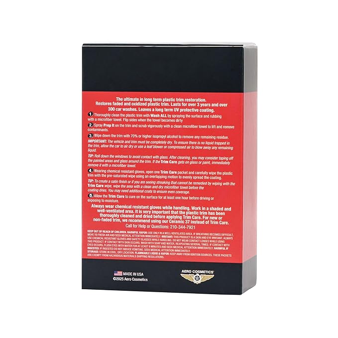 Aero Cosmetics Trim Care Wipes - Quick Plastic Trim Restorer - Restores Faded Plastic Trim - Long Term UV Protection - Lasts Over 3 Years and Over 300 Washes – Ceramic Coating, Not a Dressing