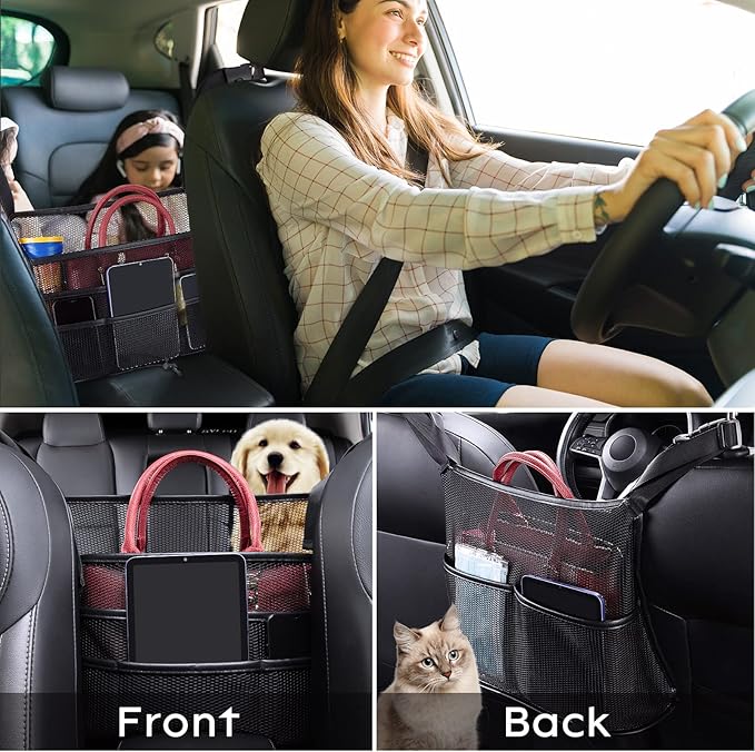 Eing Car Seat Back Organizer - Large Capacity Storage for Purses, Handbags & Kids' Items - Black