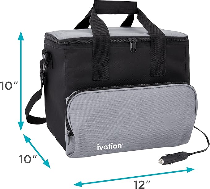 Ivation Portable Electric Cooler Bag | 15L Soft Sided Thermoelectric Travel Cooler with Shoulder Strap, Storage Pocket & DC 12V Plug in for Car, Truck & RV Camping