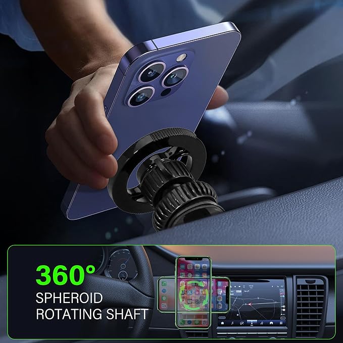 Magnetic Car Phone Holder, N55 Strong Magnets, 360° Rotation Dashboard Magnetic Phone Holder for Car, Folding Car Magnet Phone Mount for iPhone 16 15 14 13 Pro Max (Round-3)