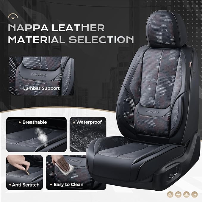 Coverado Seat Covers, Car Seat Covers Front Seats, Leather Seat Covers for Cars, Car Seat Protector Waterproof, Black Car Seat Cushion, Front Carseat Cover Universal Fit for Most Cars Camo