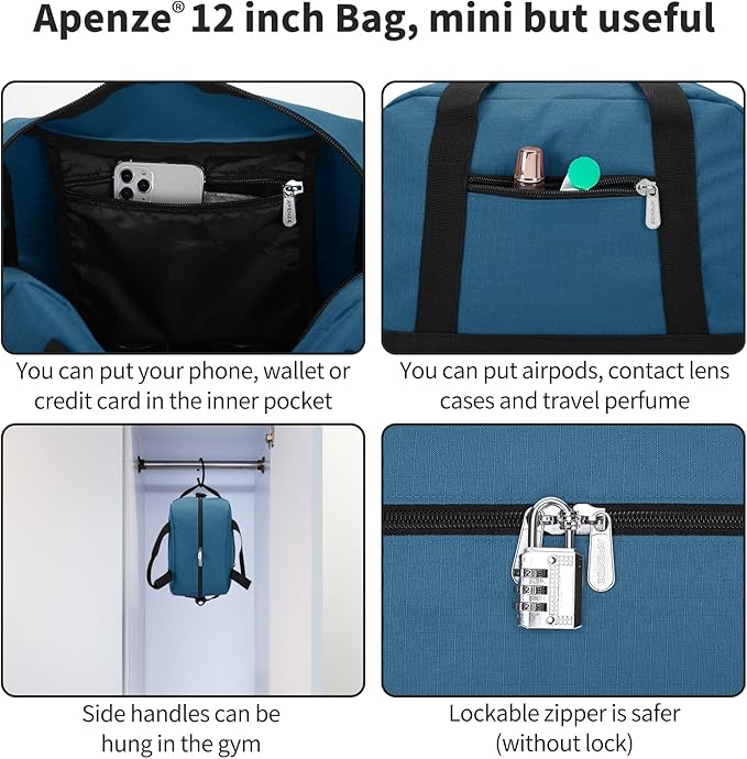 Small Gym Bag Carry On Bag - 12 in Mini Duffle Bag Lightweight for Overnight Travel(Blue)