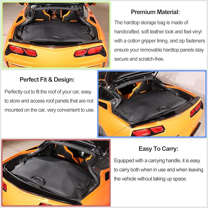 Targa Top Roof Panel Protection Storage Cover Bag for Chevrolet Corvette C7 2014 2015 2016 2017 2018 2019 Coupe, Removable Trunk Roof Panel Storage Bag, Hard Top Rooftop Organizer Accessories 23148691