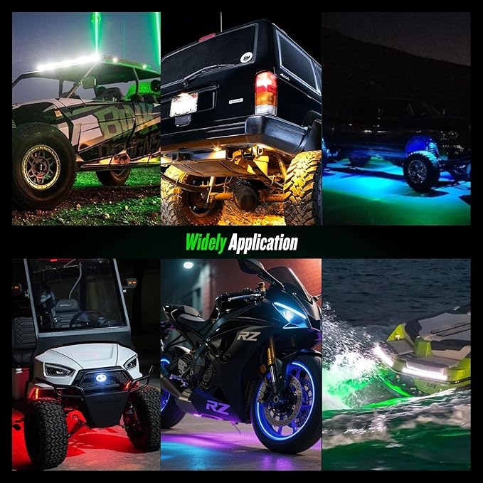 4 Pods RGB LED Rock Lights Kit, Underglow Multicolor Neon Light Pod with Bluetooth App Control, IP68 Waterproof High Brightness Dynamic Music Mode Wheel Well Light for Truck ATV UTV RZR SUV Golf Cart