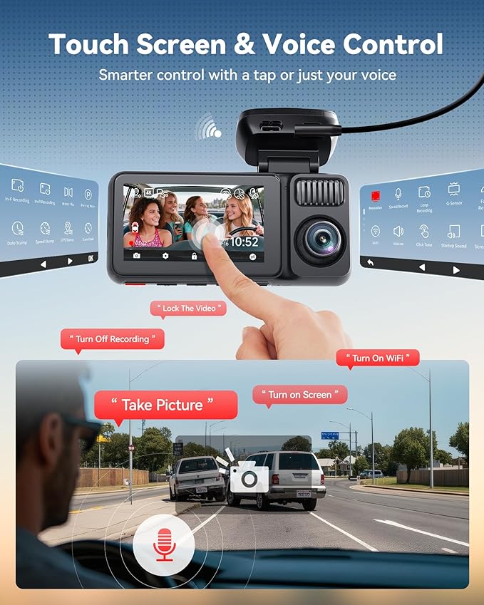 REDTIGER F17 Plus 4 Channel Dash Cam,STARVIS 2 IMX675, 360° Inside & Outside Recording, 2.7K Front + 1080P Cabin & Rear, 5.8GHz WiFi GPS, Voice Control, Touchscreen, Parking Mode, Free 128GB Card, HDR