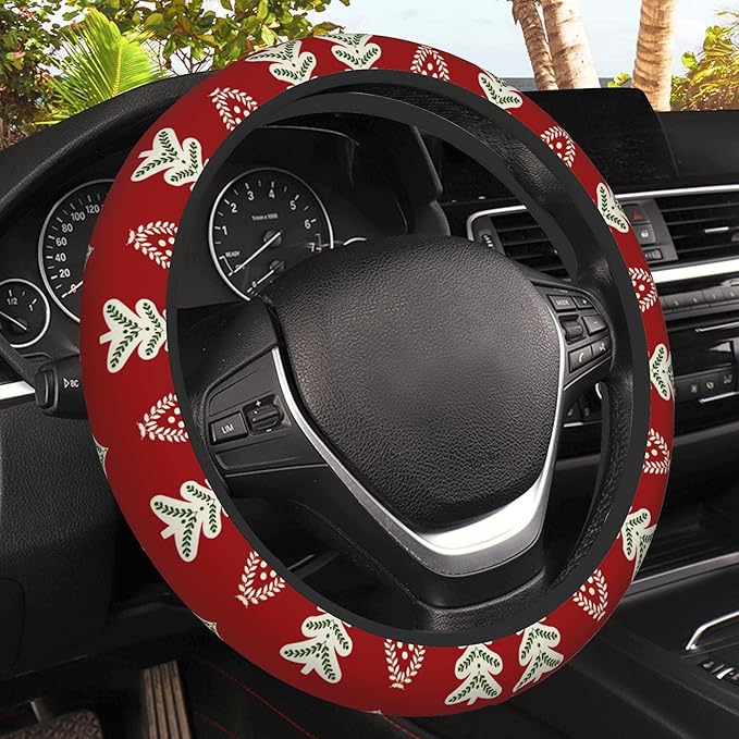 Christmas Tree Car Steering Wheel Cover, Non-Slip Absorbing Sweat Car Wheel Cover Accessories for Men Women,Universal 15" Fit Auto SUV Vans Trucks