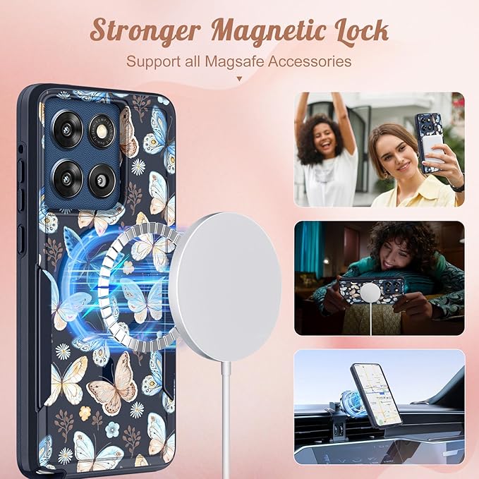 for Moto G Stylus 2025 Case - Compatible with MagSafe Women Cute Girl Magnetic Phone Cover Kawaii Girly Blue Butterfly Heavy Duty Shockproof Design for Motorola Moto G Stylus 5G 2025 Cases