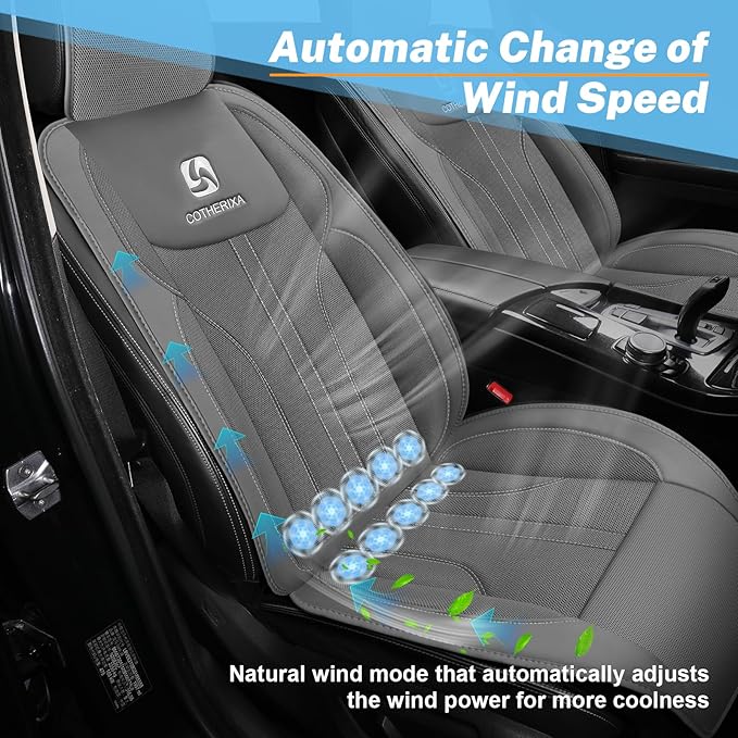 Cooling Car Seat Cushion Front Seat,12V&24V Cooling Seat Cover for Car with 10 Fans,Rapid Cooling with Automatic Start and Pause Seat Cushion (Brey)