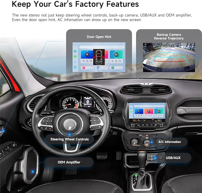 Dasaita 8GB+256GB Car Stereo for Jeep Renegade 2015-2022, Wireless CarPlay & Android Auto, Android 13 GPS Navigation, Plug & Play Off-Road Head Unit, Voice/Knobs Control, 9 Inch QLED Screen