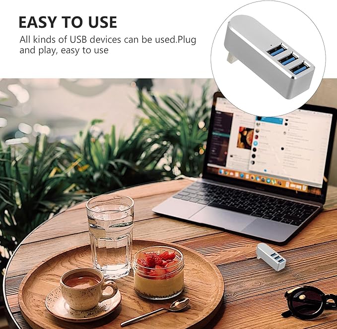 SEWACC Rotatable USB Hub Aluminum Alloy Expander for Phone Laptop Computer Accessories with Angle Wide Compatibility for USB Drive Keyboard Mouse Camera