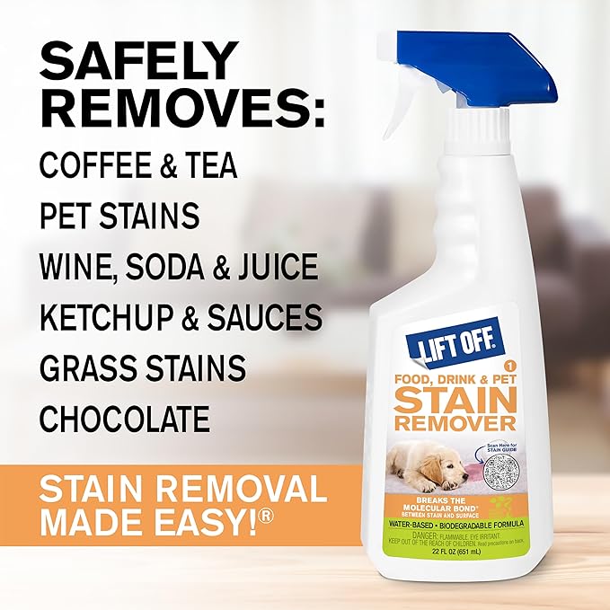 Motsenbocker's Lift Off 40501-6PK Food, Drink, and Pet Stain Remover Spray Eliminates Tough Stains from Multiple Surfaces, Excellent as a Pre-Wash Laundry Treatment, Water-Based, 22 Fl Oz, Pack of 6