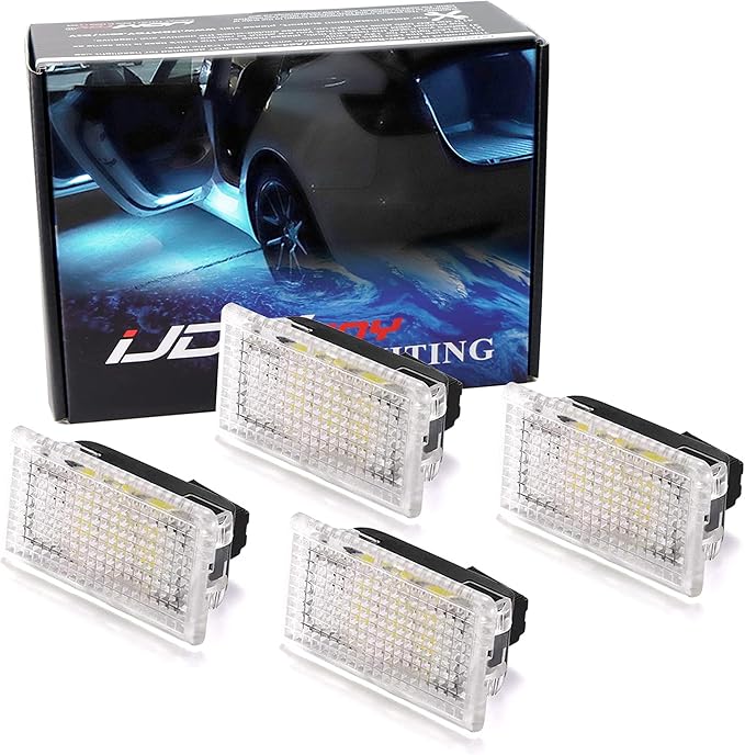 iJDMTOY 4-pack 3W High Power Aqua Ice Blue Full LED Interior Lighting Kit Compatible With Tesla Model S 3 X Y Replace OEM Footwell, Step Courtesy, Trunk Area, Glove Box Lamps, etc