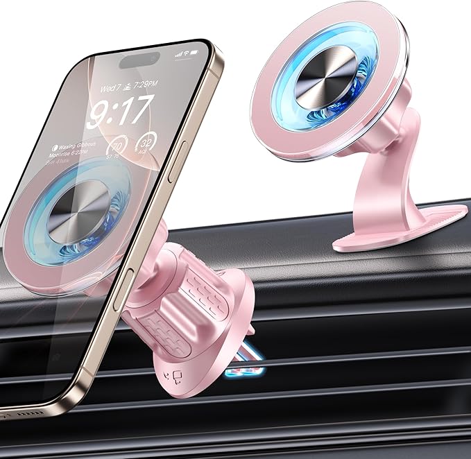 for MagSafe Car Mount Magnetic Phone Holder for Car [2026 Upgraded 22X Magnets & Double-Hooks] Phone Holders for Your Car Stand for Dashboard Vent GPS for iPhone 17/16/15/14/13 Android-Pink