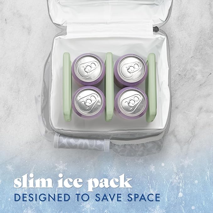 Cool Coolers by Fit & Fresh Slim Ice Packs, Quick Freeze Reusable Ice Packs for Lunch Boxes & Coolers, Long-Lasting, Space Saving Lunch Ice Packs, Sage, 4Pk