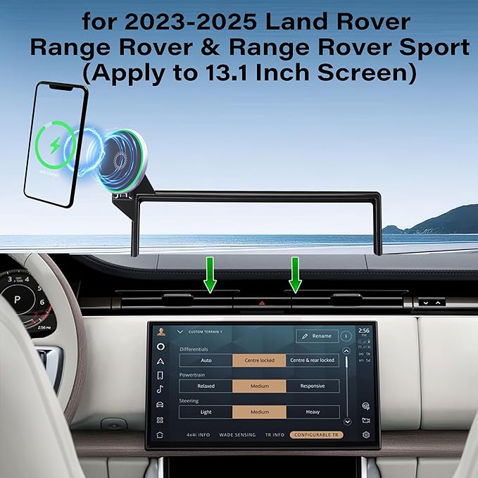 Wireless Charger Car Phone Holder for 2023 2024 2025 Land Rover Range Rover/Sport Accessories Apply to 13.1 Inch Screen Fixed Clip, 360° Rotation Cell Phone Mount with Magsafe