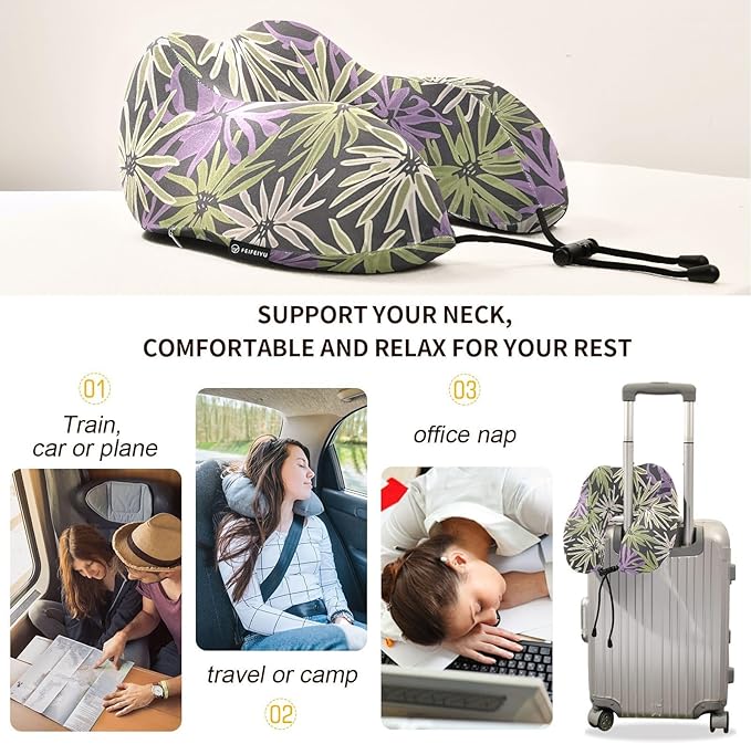 Large Wildflower Purple Portable U-Shape Travel Pillow for car Travel kit Sleeping Lumbar Support