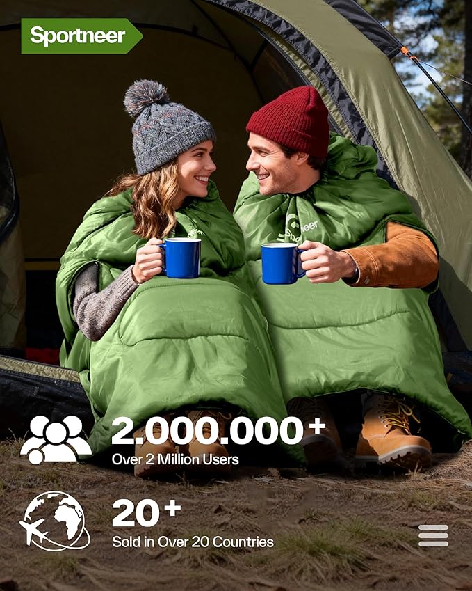 Sportneer Wearable Sleeping Bag for Adults & Kids – Walkable with Arm Zippers, Warm Weather & Cold Waterproof, Compact for Camping, Stadiums, Travel, Backpacking & Car Use