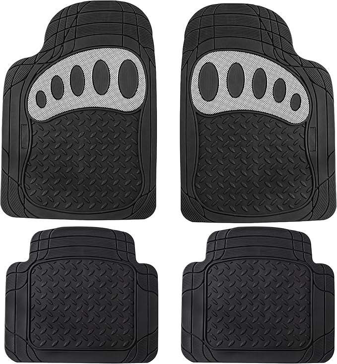 FH Group Automotive Floor Mats - Heavy-Duty Footprint Design Rubber Floor Mats for Cars, Universal Fit Full Set, ClimaProof Floor Mats, Trimmable Floor Mats For Most Sedan, SUV, Truck Floor Mats White